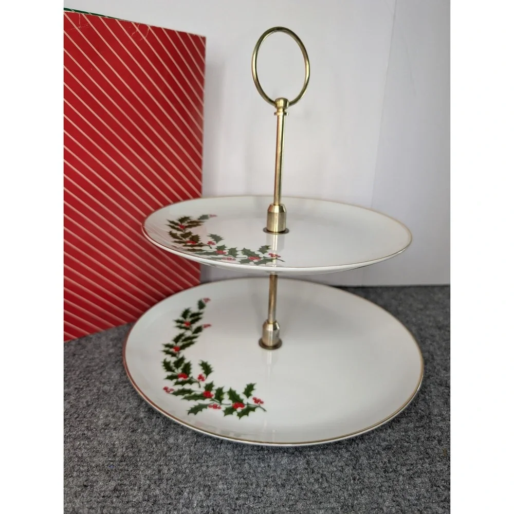 Vintage 1984 Holly Two Tier Tidbit Server Macy's With Box‎ Made in Japan
